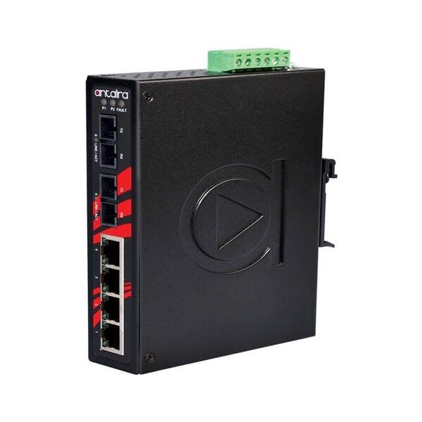 Antaira 6-Port Industrial Unmanaged Ethernet Switch, w/2-100Fx Single-mode 30Km, EOT - LNX-0602-S3-T