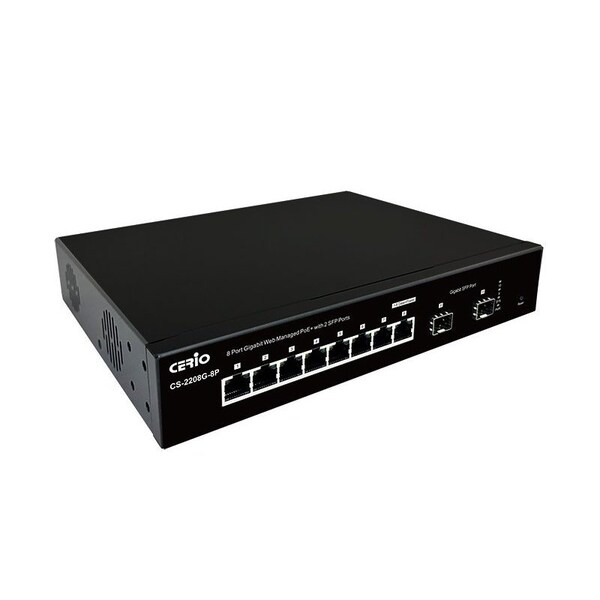 Cerio 8 Port 10/100/1000M Gigabit Web Managed PoE+ with 2 SFP Ports, 160Watt Power - CS-2208G-8P A3