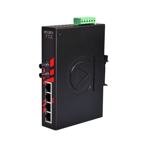 Antaira 5-Port Industrial Unmanaged Ethernet Switch, w/4-10/100Tx + 1-100Fx *Multi-mode 2Km; EOT - LNX-0501-ST-M-T