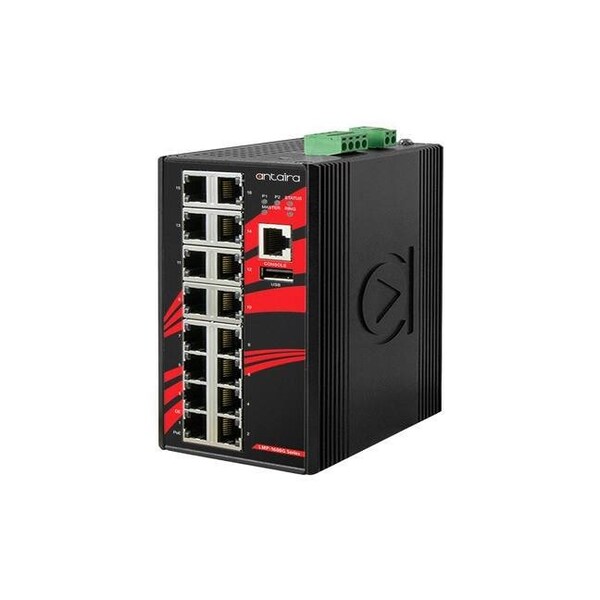Antaira 16-Port Industrial Gigabit PoE+ Light Layer 3 Managed Ethernet Switch - LMP-1600G-T
