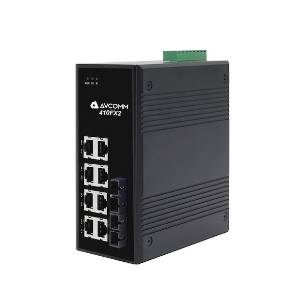 Avcomm 10-Port Industrial Unmanaged Ethernet Switch - 410FXE2-ST-100