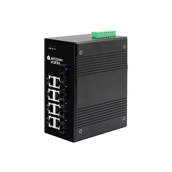 Avcomm 12-Port Industrial Unmanaged Ethernet Switch - 412FXE4-SC-100-AC