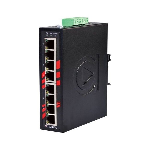 Antaira 8-Port Slim Industrial Ethernet Switch, w/8-10/100Tx, EOT: -40 deg C  75 deg C, w/Conformal Coating - LNX-800A-T-CC