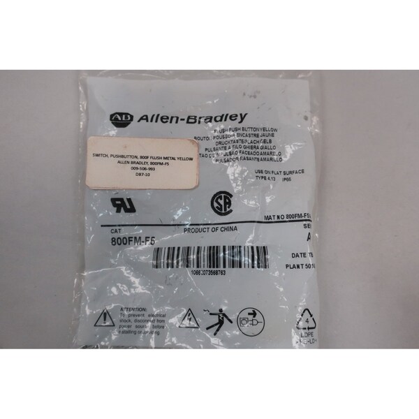 Allen Bradley 800Fm-F5 Botón Amarillo Tipo Flush Ser A - 800FM-F5