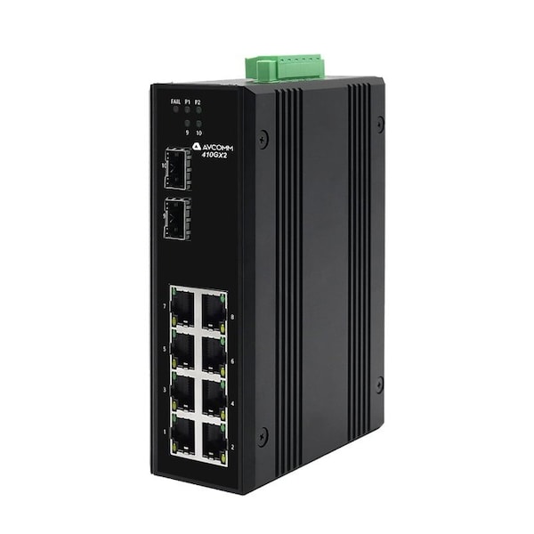 Avcomm 10-Port Industrial Unmanaged Ethernet Switch - 410GXE2-SC-40