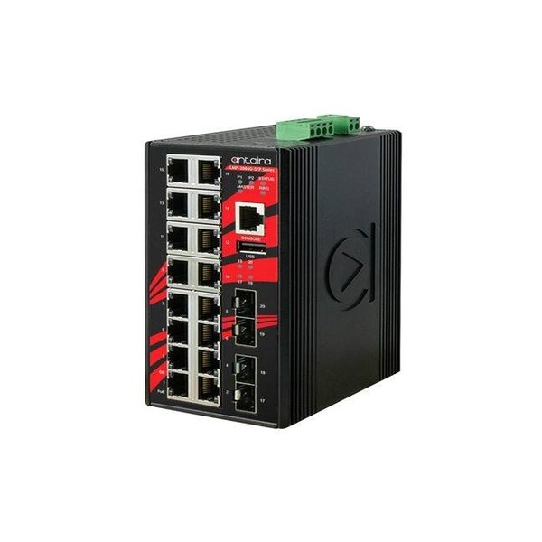Antaira 20-Port IndustriaL PoE+ Light Layer 3 Managed Ethernet Switch - LMP-2004G-SFP-T