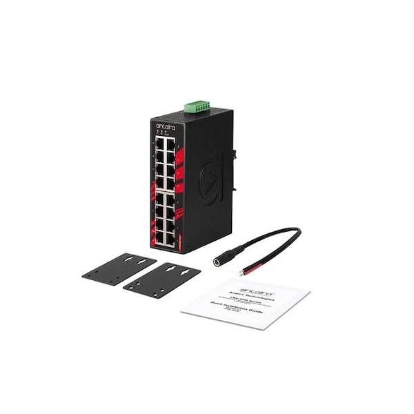 Antaira 16-Port Industrial Unmanaged Ethernet Switch, w/16-10/100Tx - LNX-1600