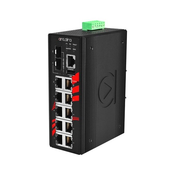 Antaira 12-Port Industrial PoE+ Light Layer 3 Managed Ethernet Switch - LMP-1202M-SFP-24-T