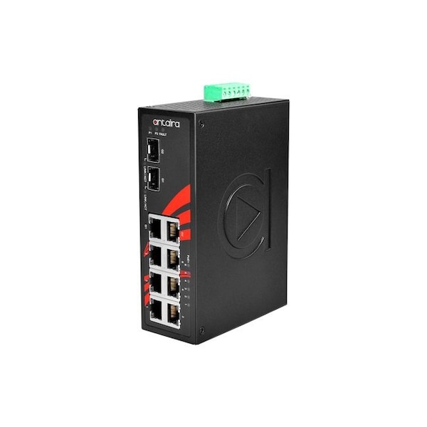 Antaira 8-Port Industrial PoE+ Unmanaged Ethernet Switch, w/6-10/100Tx *+ 2-Gigabit Combo Ports - LNP-0802C-SFP