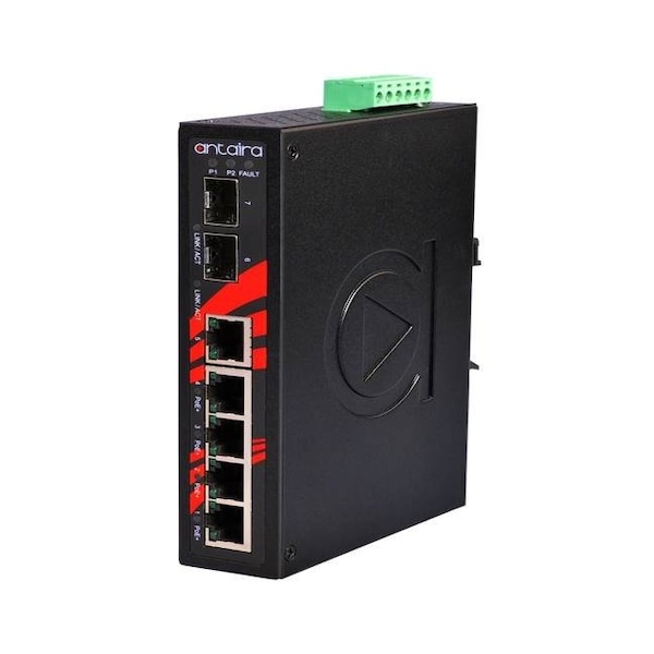 Antaira 7-Port Industrial PoE+ Unmanaged Ethernet Switch - LNP-0702C-SFP-T