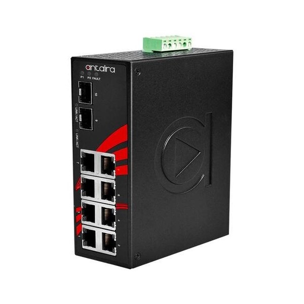 Antaira 10-Port Industrial Gigabit Unmanaged Ethernet Switch, w/8-10/100/1000Tx + 2-100/1000 SFP Slots; EOT - LNX-1002G-SFP-T