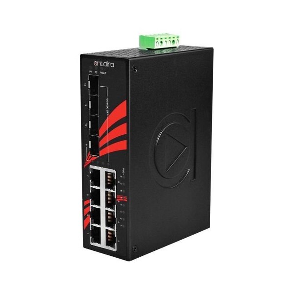 Antaira 12-Port Industrial PoE+ Gigabit Unmanaged Ethernet Switch - LNP-1204G-SFP
