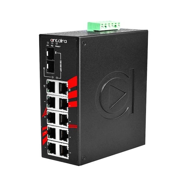 Antaira 10-Port Industrial Gigabit Unmanaged Ethernet Switch - LNX-1002C-SFP-T