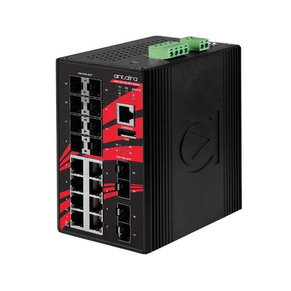 Antaira 20-Port Industrial Gigabit Light Layer 3 Managed Ethernet Switch - LMX-2012G-SFP-T