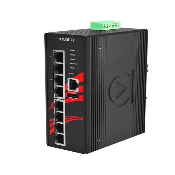 Antaira 8-Port Industrial PoE+ Light Layer 3 Managed Ethernet Switch - LMP-0800G-24-T
