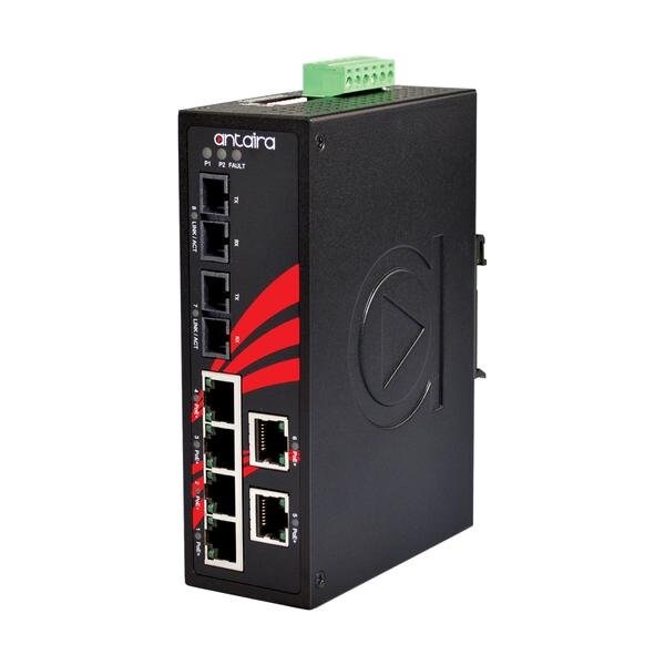 Antaira 8-Port Industrial PoE+ Unmanaged Ethernet Switch - LNP-0802-M-24
