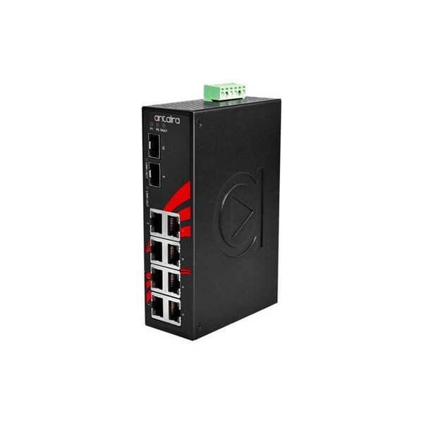 Antaira 10-Port Industrial Gigabit Unmanaged Ethernet Switch, w/8-10/100/1000Tx + 2-100/1000 SFP Slots - LNX-1002G-SFP