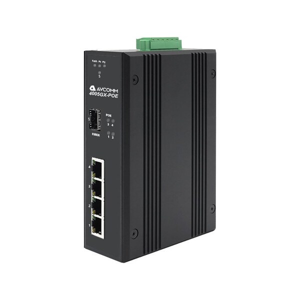 Avcomm 5-Port Industrial POE Unmanaged Ethernet Switch - 4005GX-POE-SFP