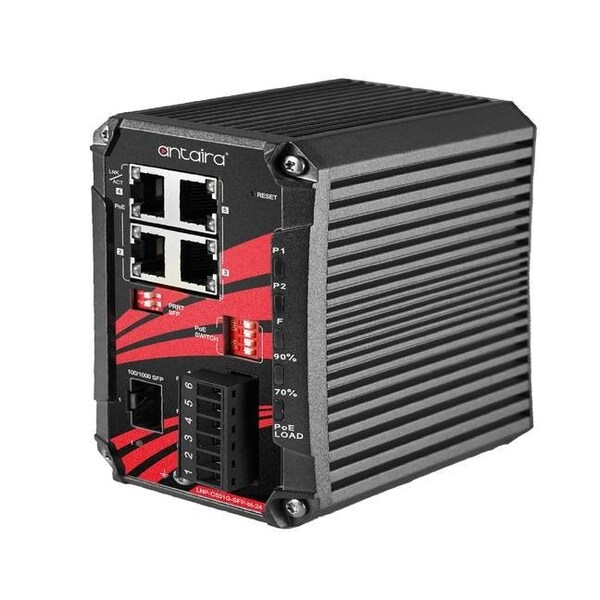 Antaira 5-Port Compact Industrial Gigabit IEEE 802.3bt PoE+ Unmanaged Ethernet Switch - LNP-C501G-SFP-BT-24