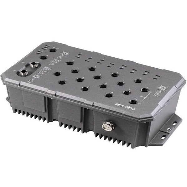 Antaira 16-Port Industrial M12 IP67 Waterproof Gigabit Light Layer 3 Managed Ethernet Switch - LMX-1600G-M12-67-T