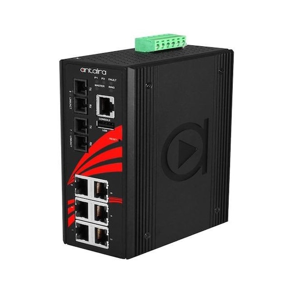 Antaira 8-Port Industrial Light Layer 3 Managed Ethernet Switch, w/6-10/100Tx Ports + 2-100Fx Multi-Mode SC - LMX-0802-M