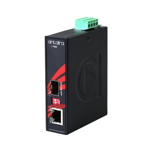 Antaira Compact Industrial Gigabit Ethernet Media Converter, with 10/100/1000TX To 100/1000 SFP Socket - IMC-C1000-SFP
