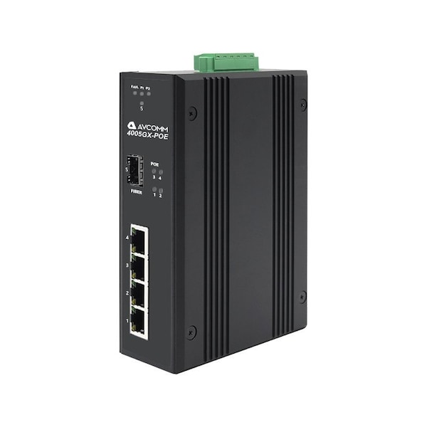 Avcomm 5-Port Industrial POE Unmanaged Ethernet Switch - 4005GX-POE-FC