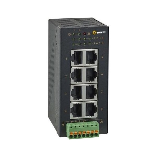 Perle Systems Industrial Switch with 8 x 10/100Mbps RJ45 Ethernet ports. -40 to 75C operating temperature. - 07017490