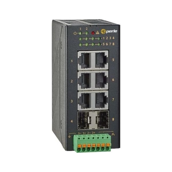 Perle Systems 2SFP Industrial Switch with 8-ports: 6 x 10/100Mbps RJ45 Ethernet ports and 2 x 100Mbps SFP slots - 07017480