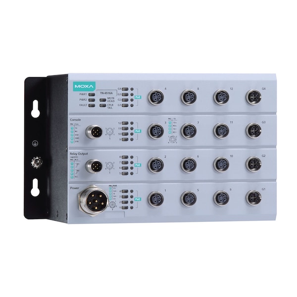 Moxa L2 Mgd Eth Swtch, 12 10/100Baset, 4 10/100/1000, Tn-4516A-4Gtxbp-Wv-Ct-T - TN-4516A-4GTXBP-WV-CT-T
