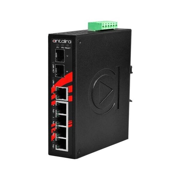 Antaira 7-Port Industrial Gigabit PoE+ Unmanaged Ethernet Switch - LNP-0702G-SFP-T