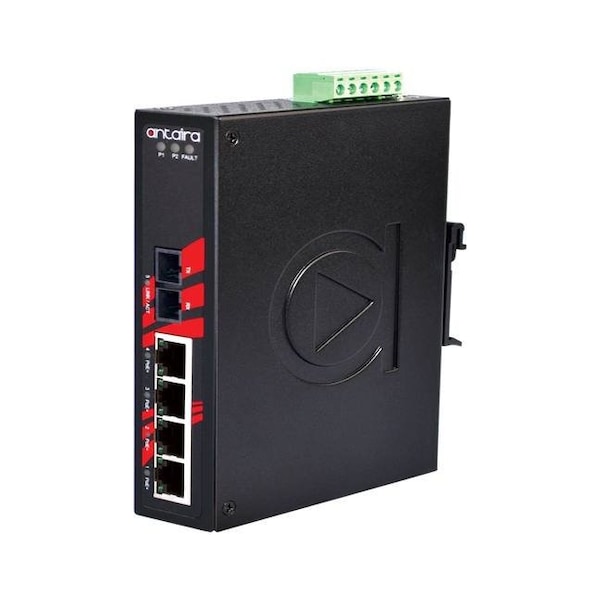 Antaira 5-Port Industrial PoE+ Unmanaged Ethernet Switch w/4-10/100TX ***+ 1-100Fx Signle-mode 30Km - LNP-0501-S3-T