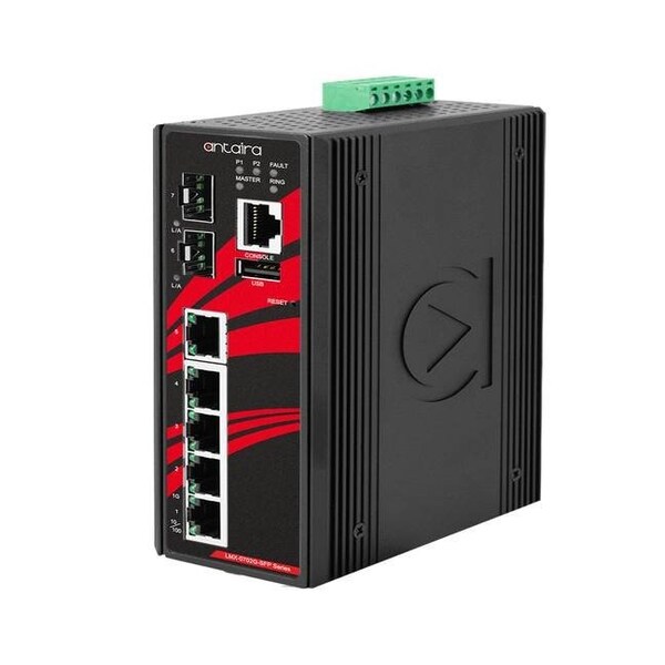 Antaira 7-Port Industrial Gigabit Light Layer 3 Managed Ethernet Switch - LMX-0702G-SFP-T-V2