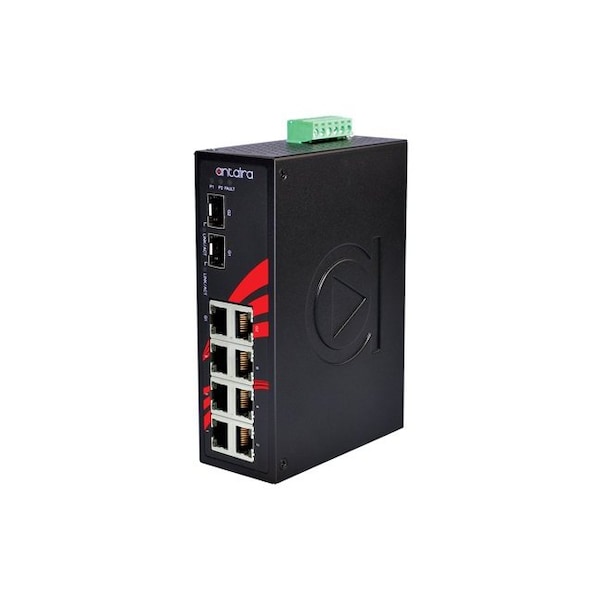 Antaira 8-Port Industrial Unmanaged Ethernet Switch, w/6-10/100Tx + 2-Gigabit Combo Ports - LNX-0802C-SFP