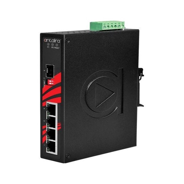 Antaira 5-Port Industrial Unmanaged Ethernet Switch, w/4-10/100/1000Tx + 1-100/1000 SFP slot, EOT: -4075C - LNX-0501G-SFP-T