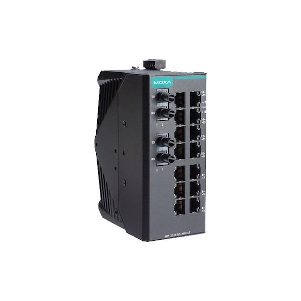 Moxa Unmanaged Ethernet switch with 14 10/100BaseTX ports, 2 100BaseFX multi-mode p - EDS-2016-ML-MM-ST