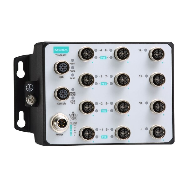 Moxa L2 Mgd Eth Swtch, 8 10/100/1000Baset w/802.3At Poe+, Tn-G6512-8Gpoe-Wv-T - TN-G6512-8GPOE-WV-T