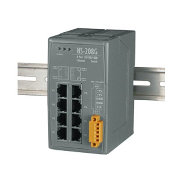 Icp Das Unmanaged 8 Port Industrial 10/100/1000 BaseT Ethernet Switch, NS208G - NS208G
