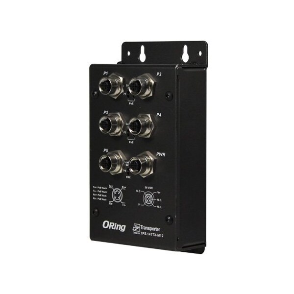 Oring Industrial Networking EN50155 IP40 4x 10/100TX M12 PoE 30Watts + 1x 10/100TX RJ-45 with input ra - TPS-141TX-M12-24V