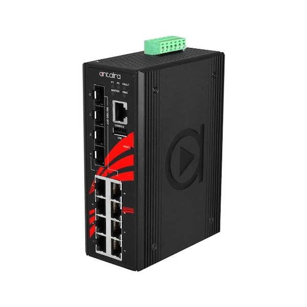 Antaira 12-Port Industrial Gigabit PoE+ Light Layer 3 Managed Ethernet Switch - LMP-1204G-SFP