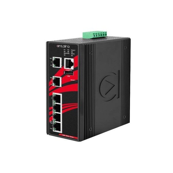 Antaira 6-Port Industrial PoE+ Light Layer 3 Managed Ethernet Switch - LMP-0600-24-T-V2