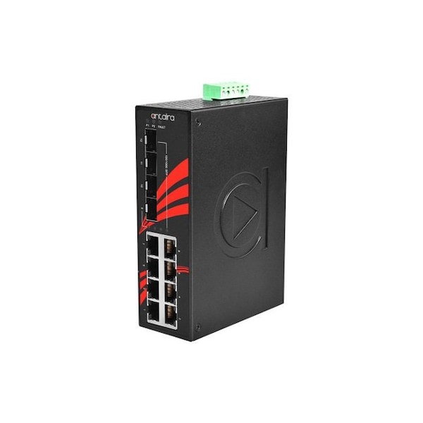 Antaira 12-Port Industrial Gigabit Unmanaged Ethernet Switch, w/8-10/100/1000Tx + 4-100/1000 SFP Slots - LNX-1204G-SFP