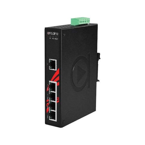 Antaira 5-Port Industrial Gigabit PoE+ Unmanaged Ethernet Switch, w/4-10/100/1000Tx + 1-10/100/1000Tx - LNP-0500G