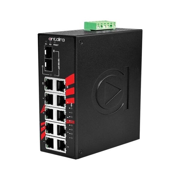 Antaira 10-Port Industrial PoE+ Gigabit Unmanaged Ethernet Switch - LNP-1002C-SFP
