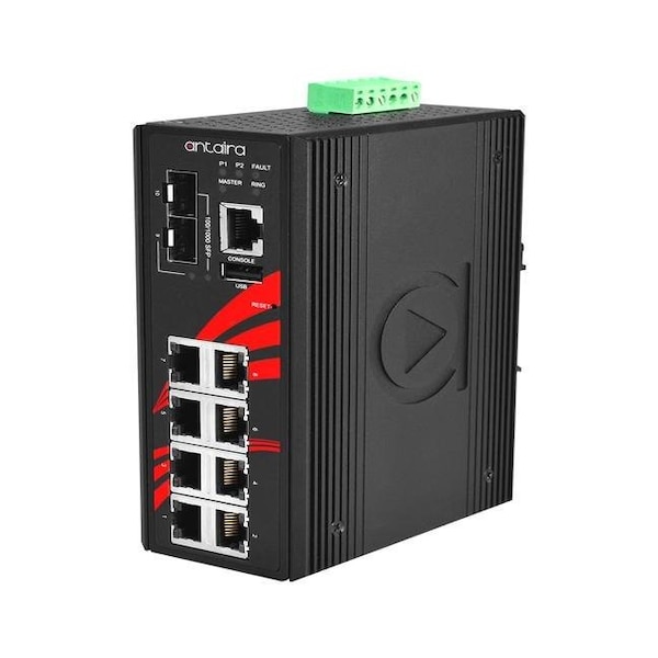 Antaira 10-Port IndustriaL PoE+ Light Layer 3 Managed Ethernet Switch - LMP-1002G-SFP-24-T