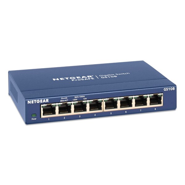 Netgear Unmanaged Gigabit Ethernet Switch, 16 Gbps Bandwidth, 192 KB Buffer, 8 Ports - GS108-400NAS