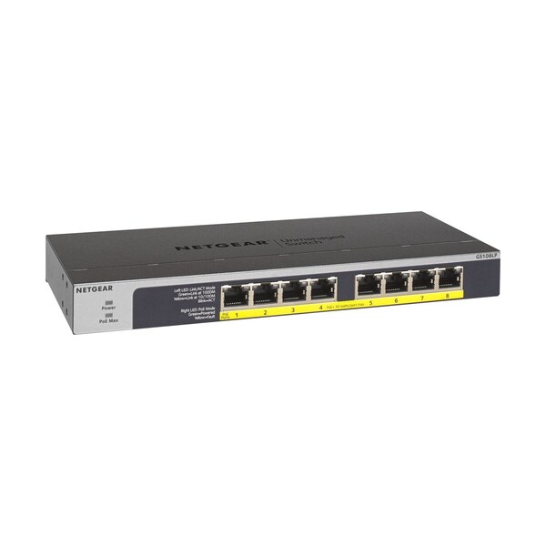 Bzbgear Netgear 8-Port PoE/PoE+ Gigabit Ethernet Unmanaged Switch 67.5W PoE Budget GS108LP-100NAS - NET-5DP433