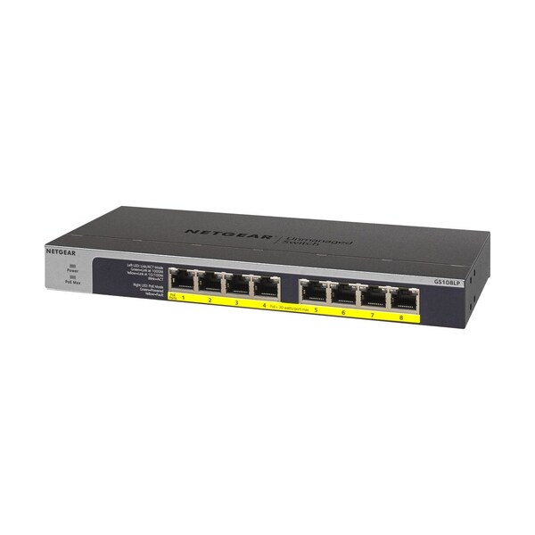 Bzbgear Netgear 8-Port PoE/PoE+ Gigabit Ethernet Unmanaged Switch 67.5W PoE Budget GS108LP-100NAS - NET-5DP433