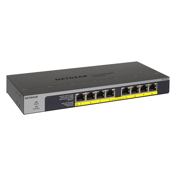 Bzbgear Netgear 8-Port PoE/PoE+ Gigabit Ethernet Unmanaged Switch 67.5W PoE Budget GS108LP-100NAS - NET-5DP433