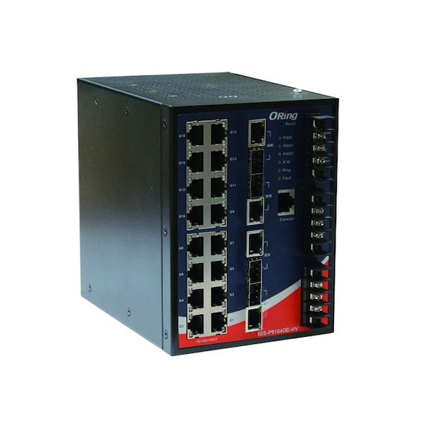 Oring Networking 20-port managed switch; 16GE + 4G Combo, IEC 61850-3, high-voltage power - IGS-P9164GC-HV